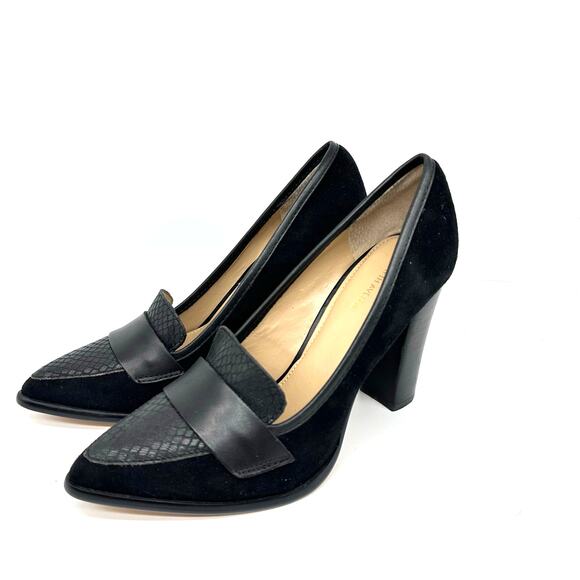 Saks Fifth Avenue Aileen Black Suede And Leather Pointed Toe Heels Womens Size 7 - Picture 1 of 13